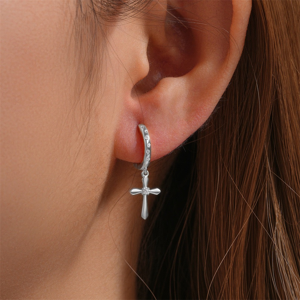 Sparkling Cross Charm Hoops