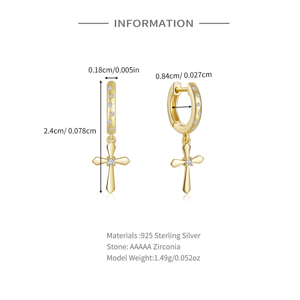Sparkling Cross Charm Hoops