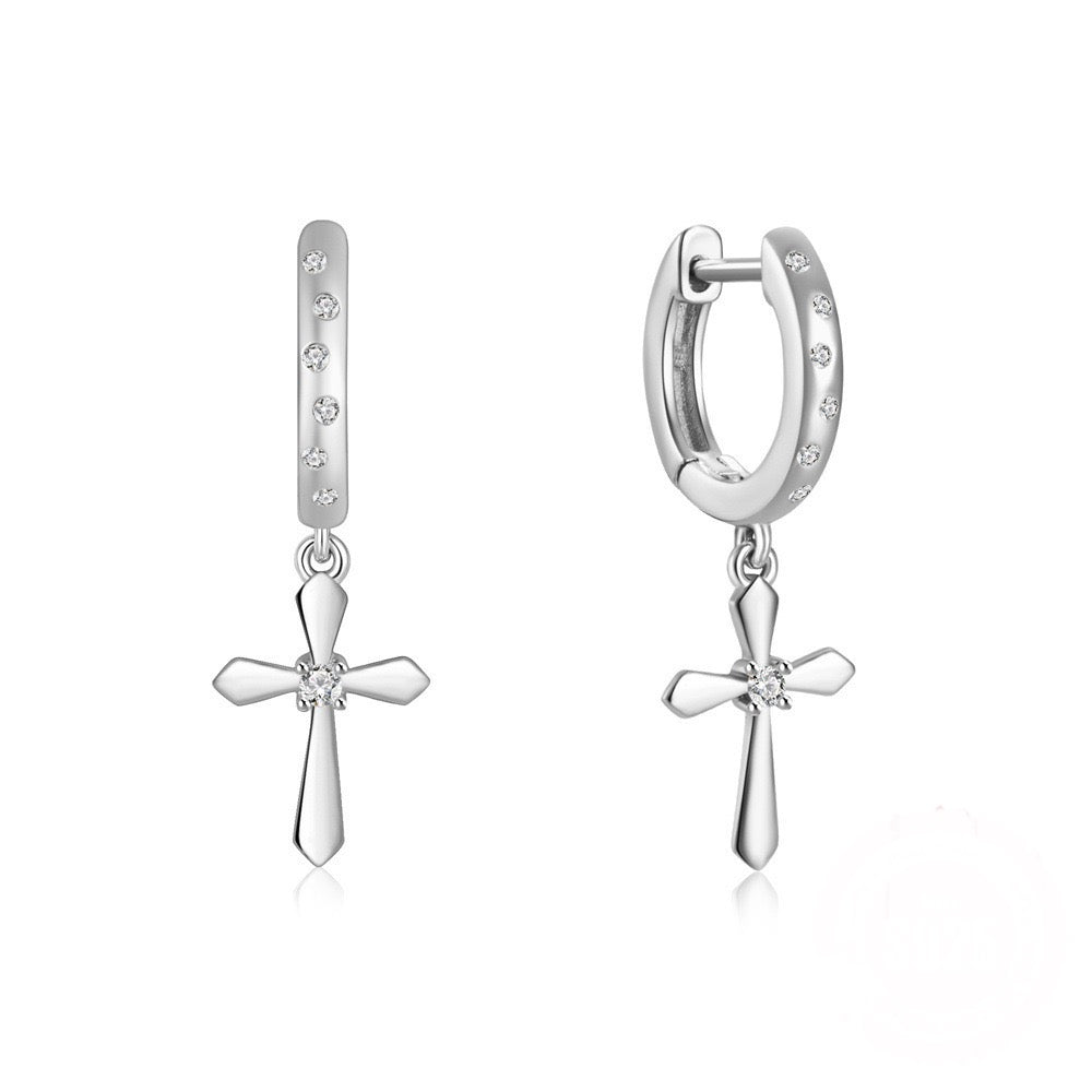 Sparkling Cross Charm Hoops