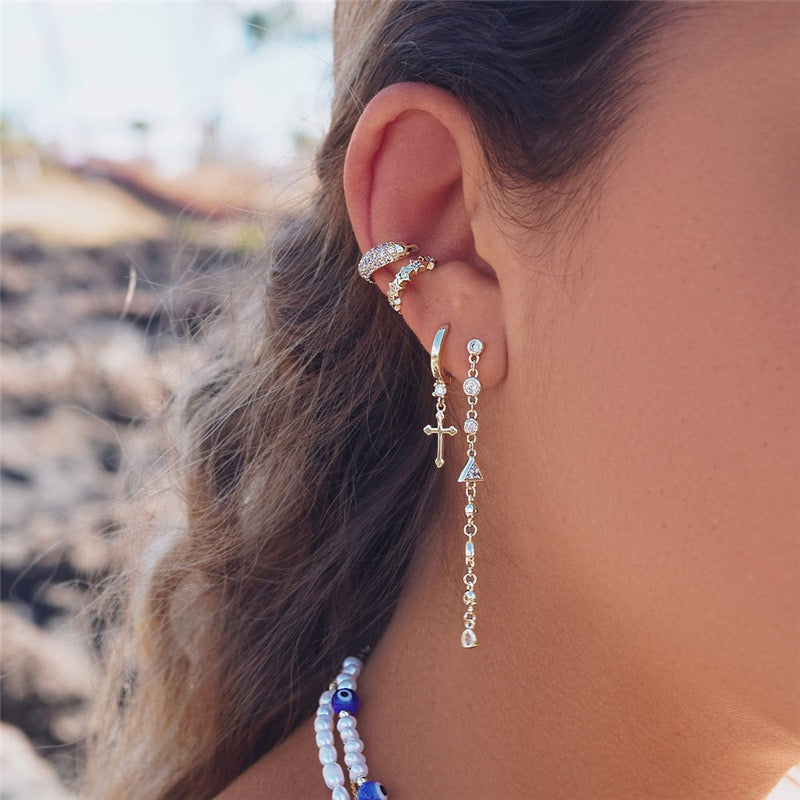 Sparkling Cross Charm Hoops