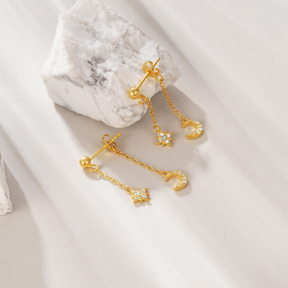 Crescent Moon Star Earrings