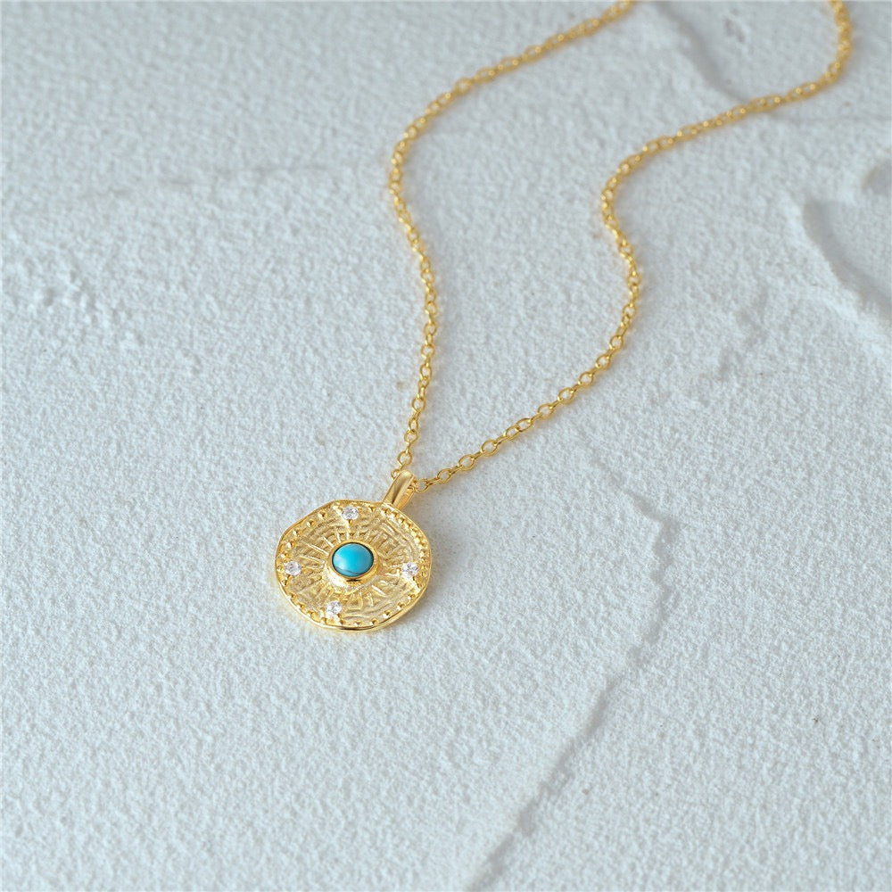 Turquoise Gemstone Coin Necklace