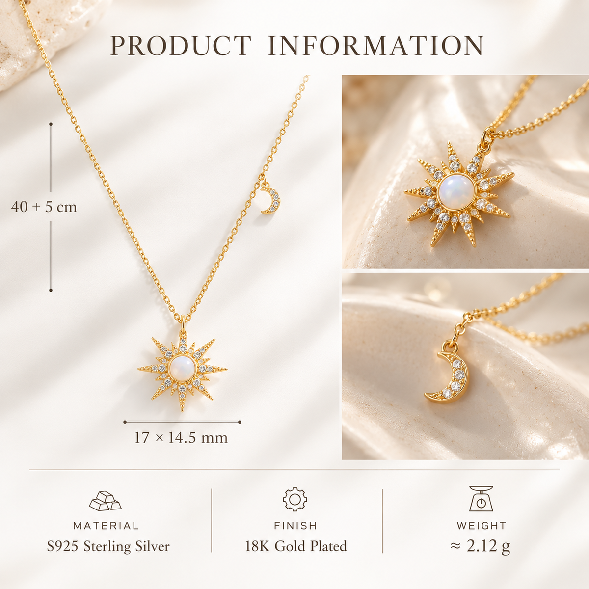 Opal Stone Sun Moon Necklace