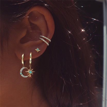 Opal Moon Star Hoop Earrings