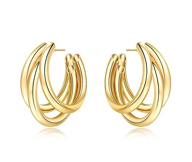 3-layer C Shape Hoop Earrings