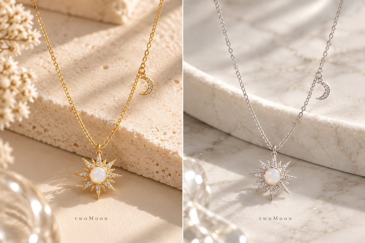 Opal Stone Sun Moon Necklace