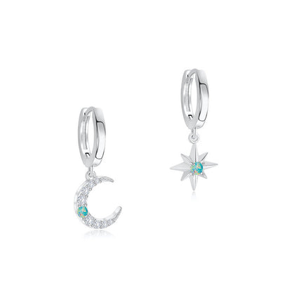 Opal Moon Star Hoop Earrings