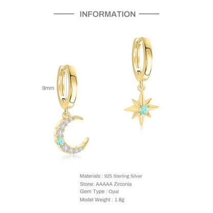 Opal Moon Star Hoop Earrings