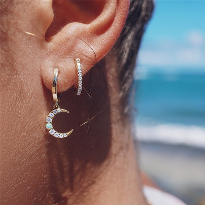 Opal Moon Star Hoop Earrings