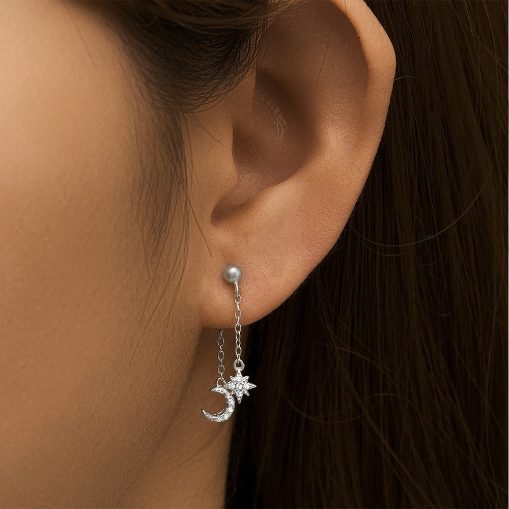 Crescent Moon Star Earrings