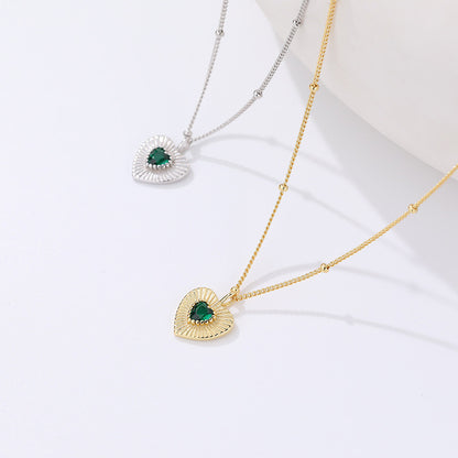 Golden Heart Green stone Necklace