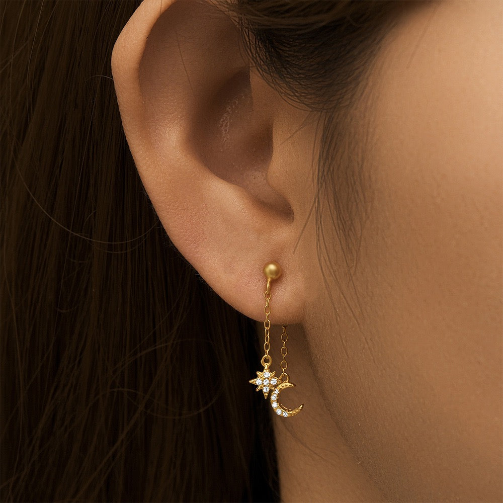 Crescent Moon Star Earrings