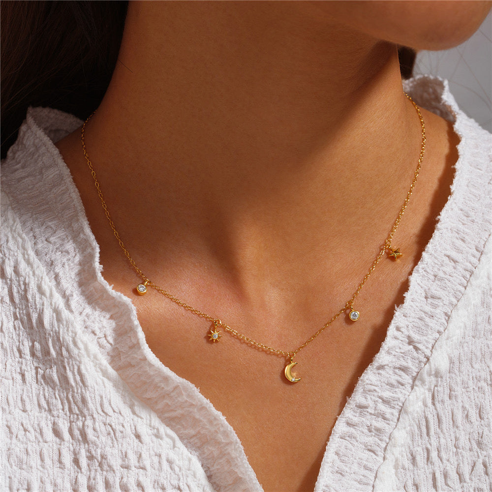 Crescent little Moon Star Necklace