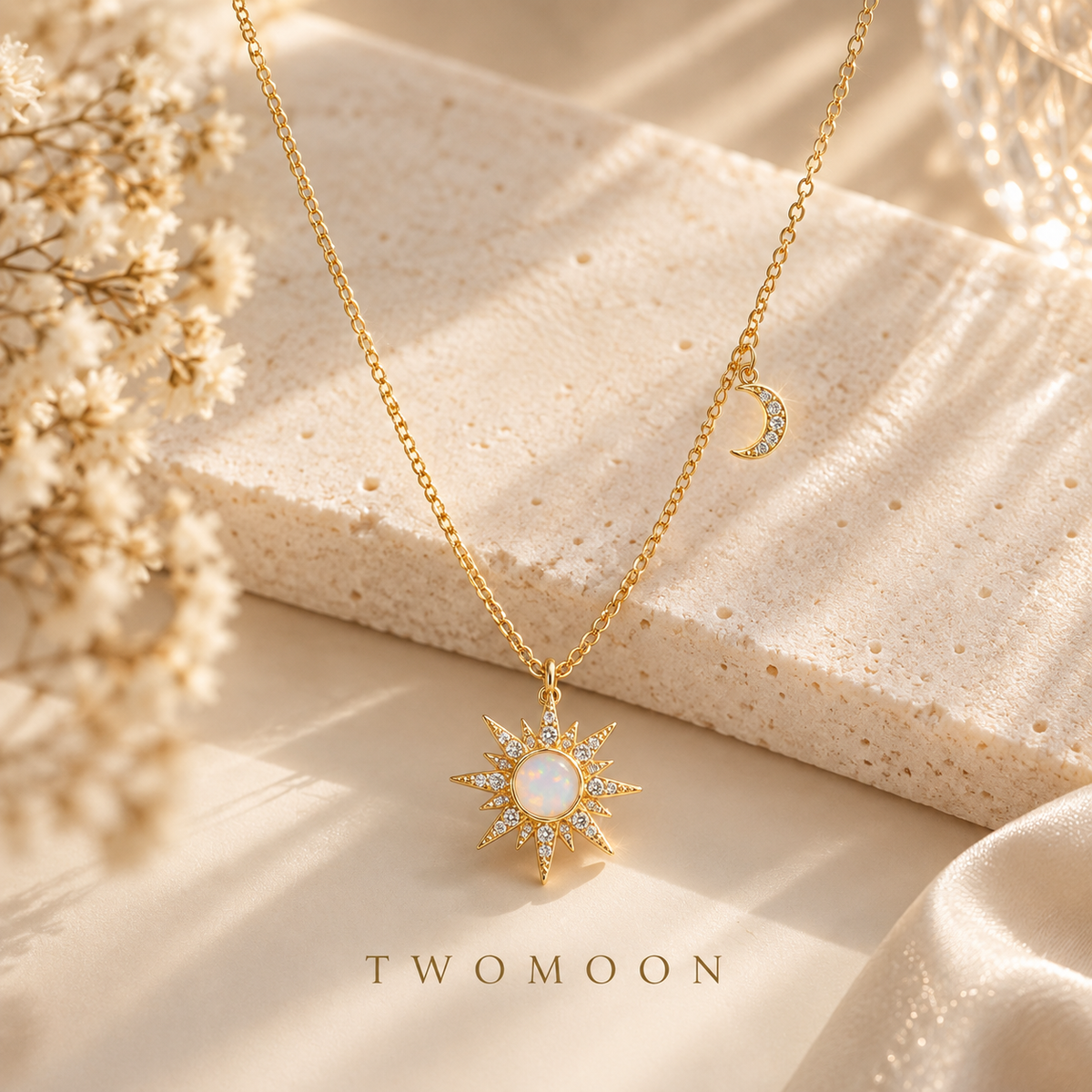 Opal Stone Sun Moon Necklace