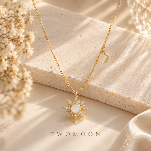 Opal Stone Sun Moon Necklace
