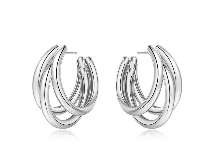 3-layer C Shape Hoop Earrings