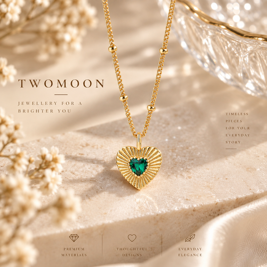 Golden Heart Green stone Necklace