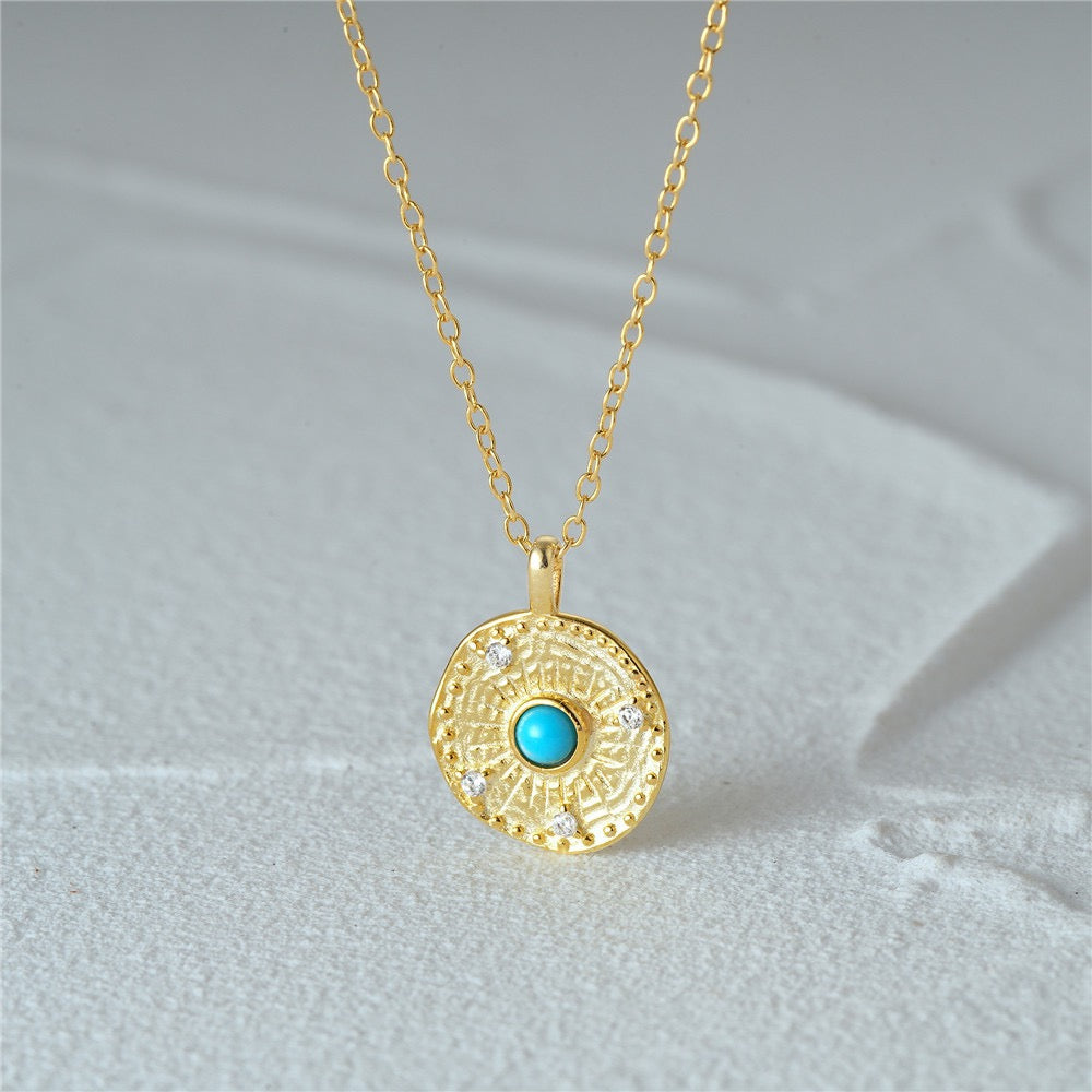 Turquoise Gemstone Coin Necklace