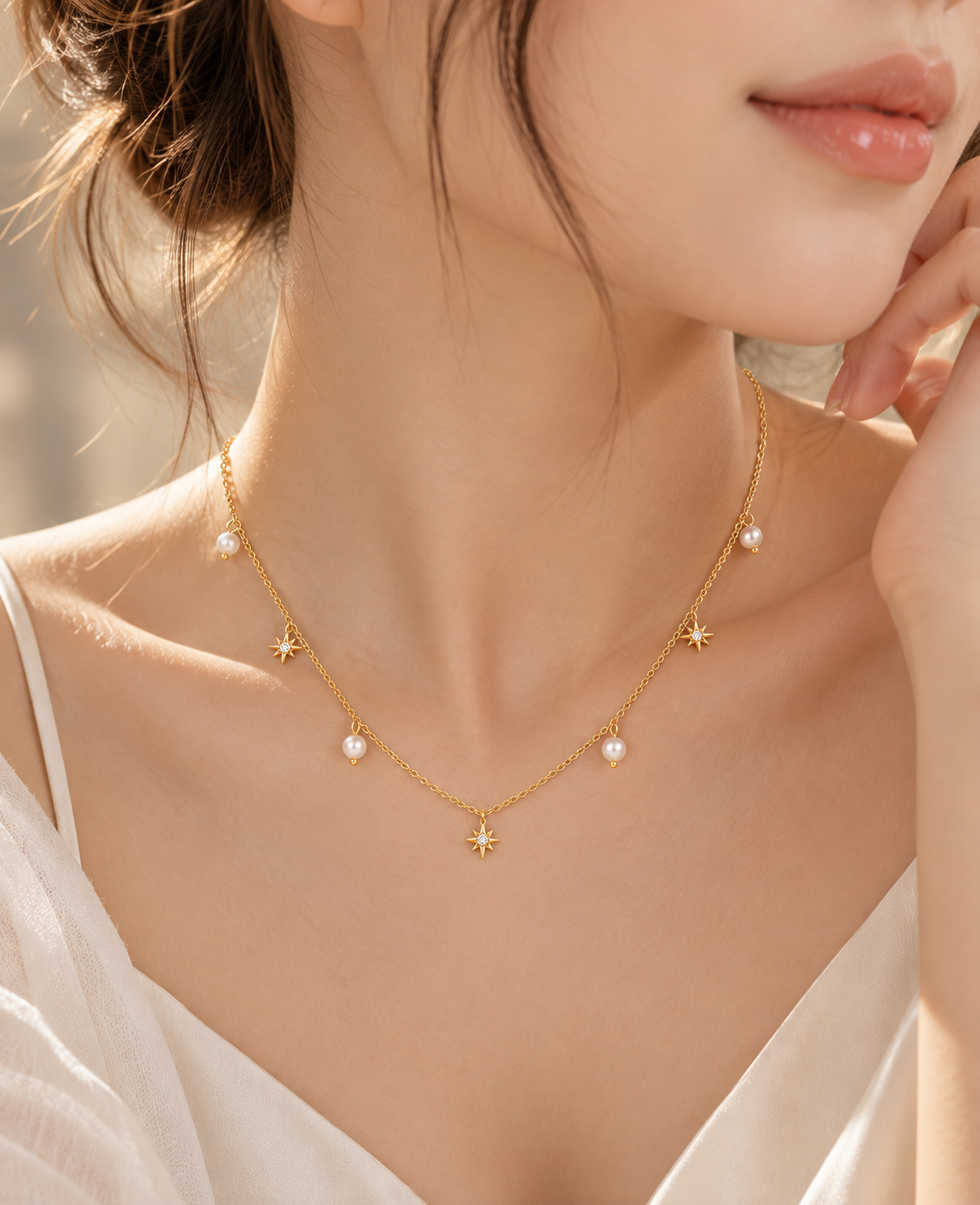 Snow Pearl Star Chain Necklace