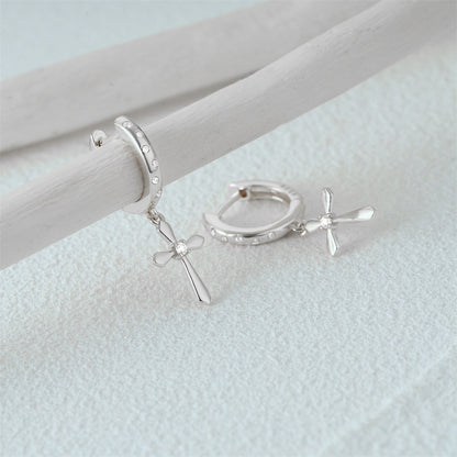 Sparkling Cross Charm Hoops
