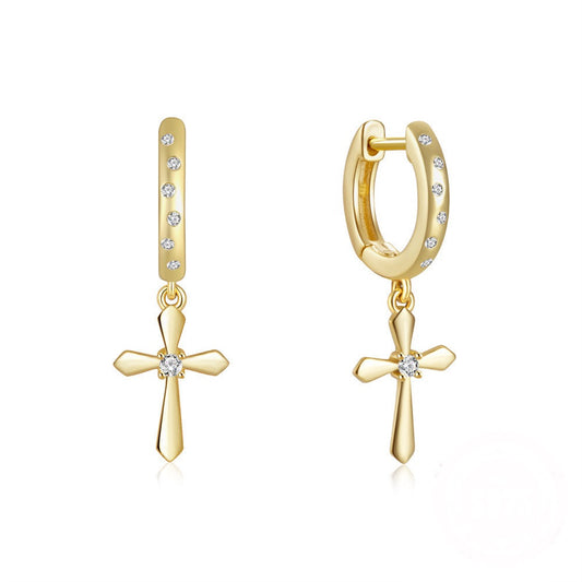 Sparkling Cross Charm Hoops