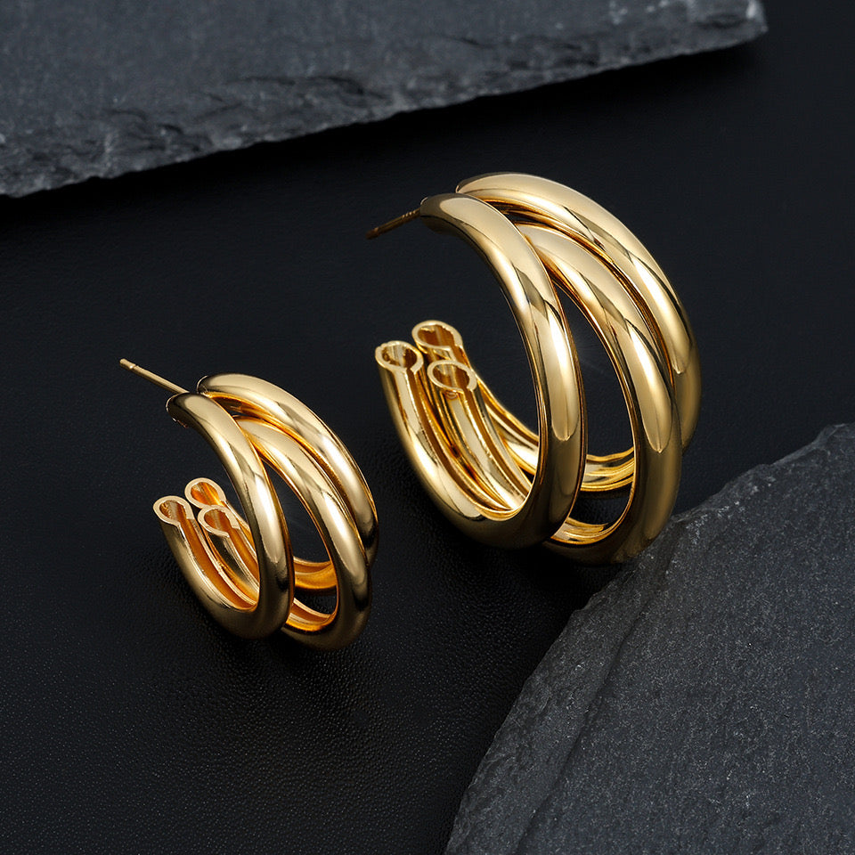 3-layer C Shape Hoop Earrings