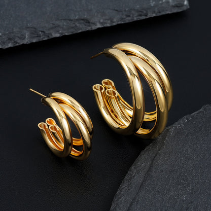 3-layer C Shape Hoop Earrings