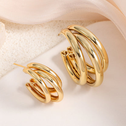 3-layer C Shape Hoop Earrings