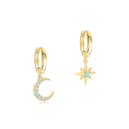 Opal Moon Star Hoop Earrings