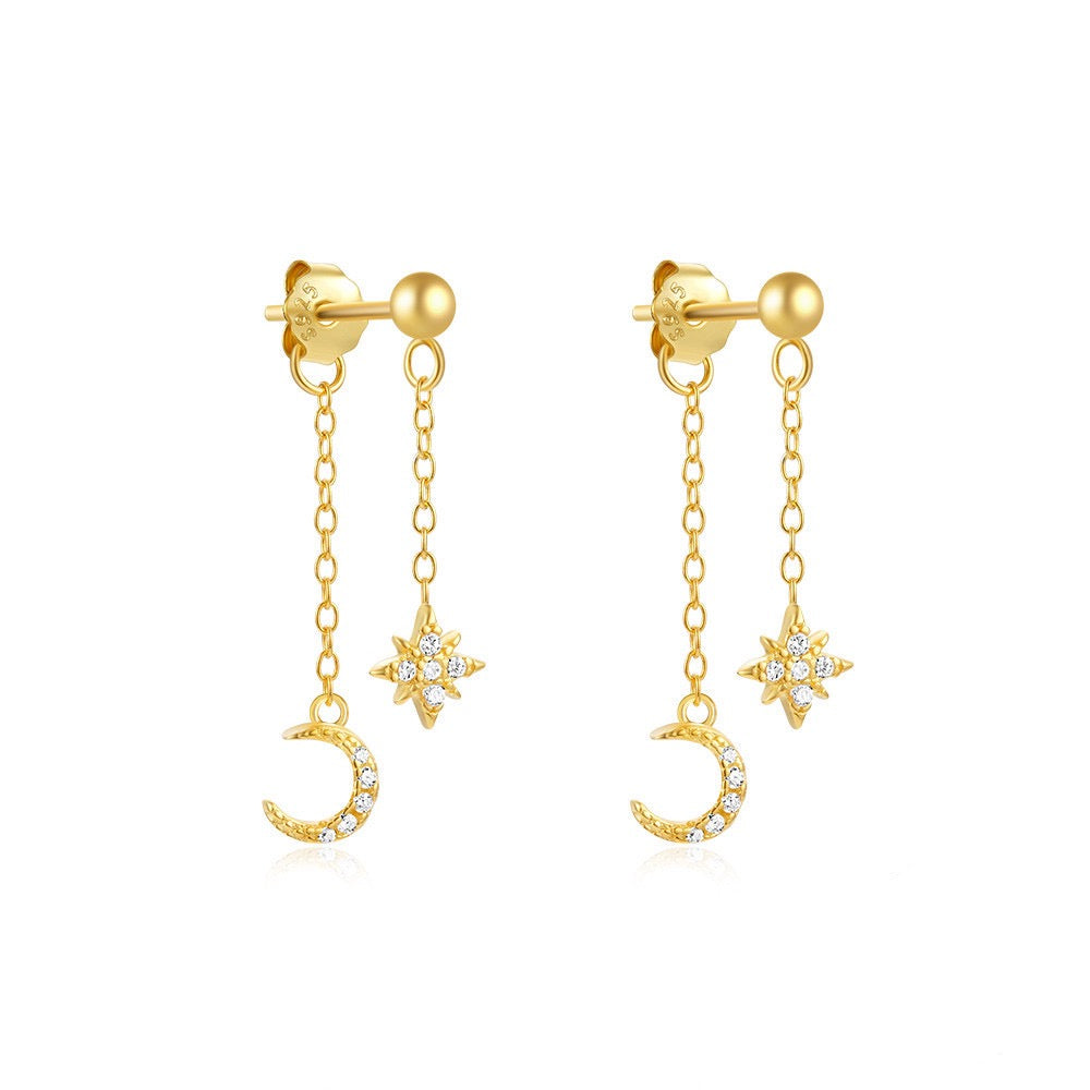 Crescent Moon Star Earrings