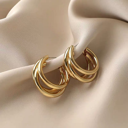 3-layer C Shape Hoop Earrings