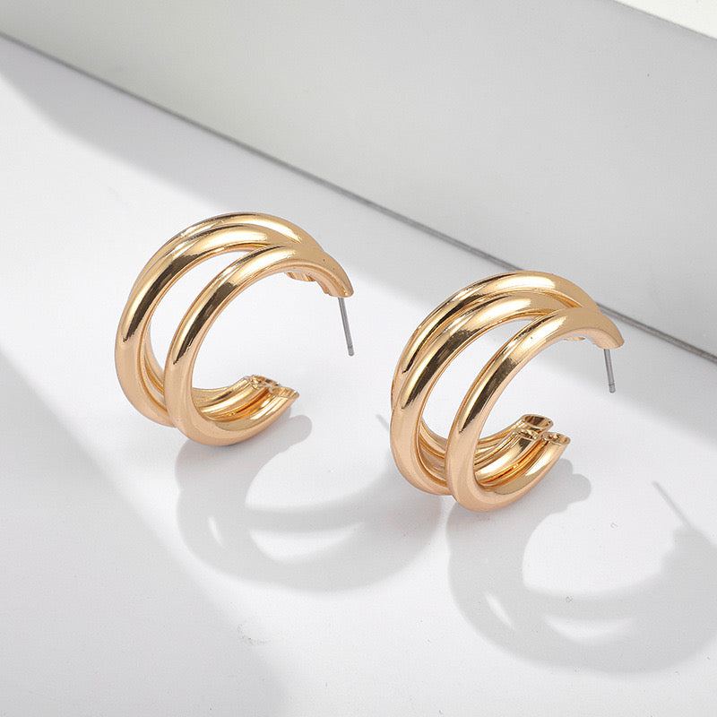 3-layer C Shape Hoop Earrings