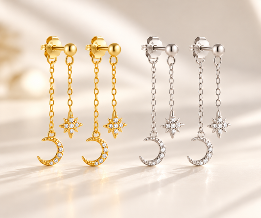 Crescent Moon Star Earrings