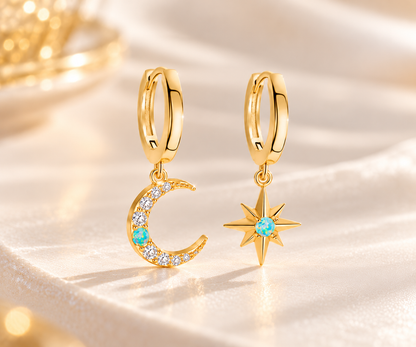 Opal Moon Star Hoop Earrings