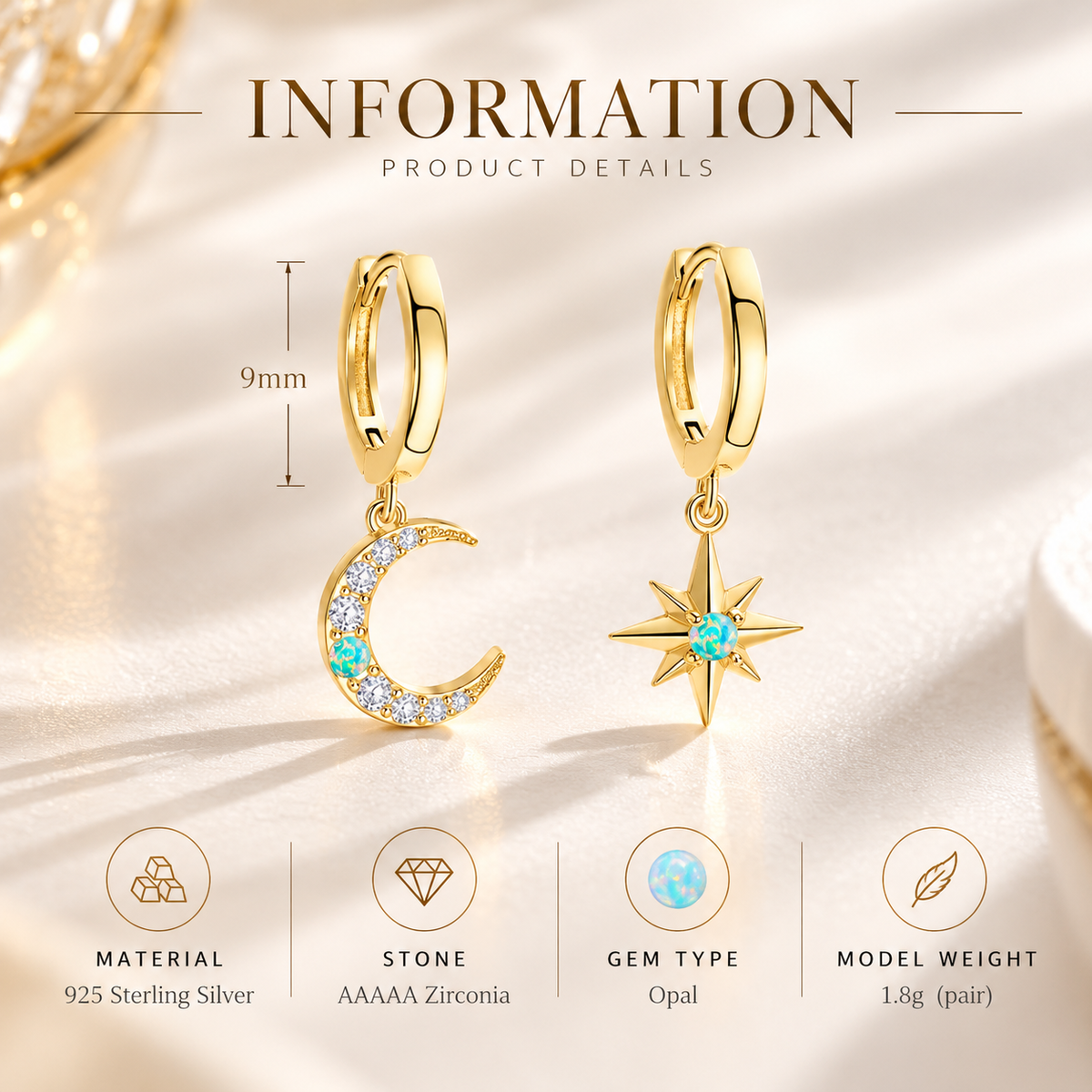 Opal Moon Star Hoop Earrings